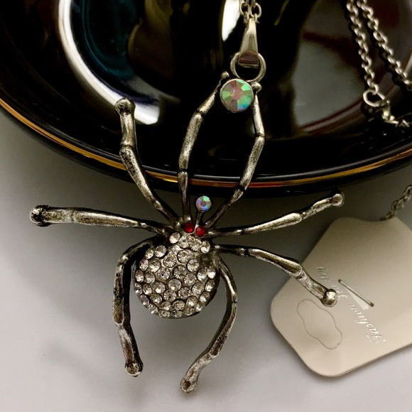 spider pendant crystal rhinestone necklace 26β NWT - Picture 6 of 8